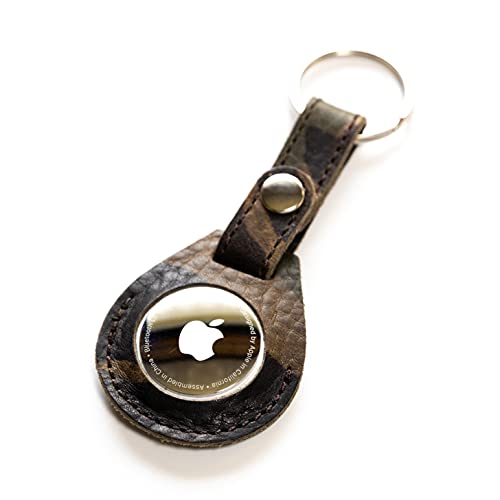 [マフ ピント] キーリング キーホルダー Apple air tag カバー 保護 ケース レザー 本革 日本製 (22.カモフラージュ ダーク, key ring)