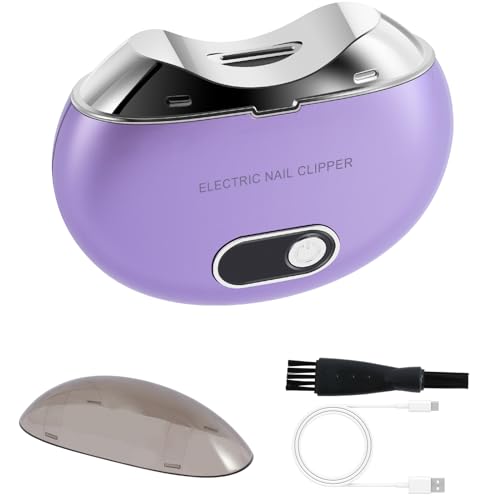電動爪切り 3段階 自動電動ネイルトリマー ネイルクリップ収納とライト付き USB充電式 爪カッター 安全爪トリマー 赤ちゃん 大人 高齢者用 (パープル)