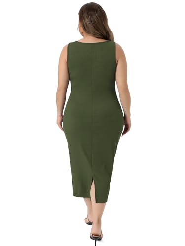 Image of Agnes Orinda Plus Size Dress for Women Summer Sleeveless Square Neck Bodycon Cocktail Sundress Sexy Midi Tank Dress