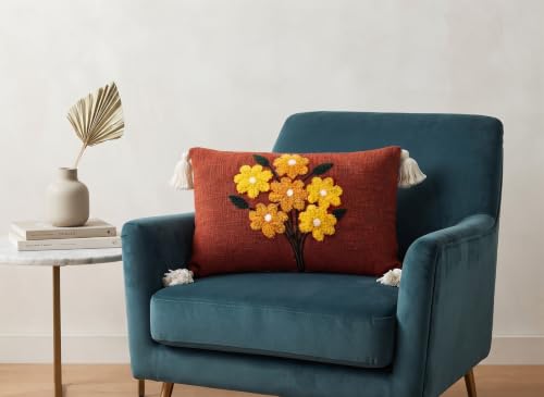 Image of Furnistitchs Boho Rectangle Cushion Cover 12x20 inches | Handmade Decorative Throw Pillow Case | Bohemian Home Decor Sofa Bed Cushion Cover Living Room Bedroom (1, Rust Bouquet, 12x20 inches)