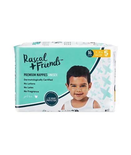Image of Rascal & Friends Premium Baby Tape Diapers Extra large (XL), 16 Count, Size 5 with 3D core Technology and Wetness Indiactor, 13-18 kg Diapers. Skin friendly and anti rash materials