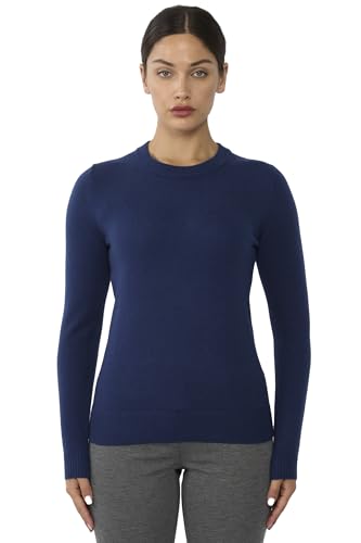Image of JENNIE LIU Women's 100% Pure Cashmere Crew Neck Sweater, Tight Knit Cozy Soft Hand Washable Long Sleeve Pullover