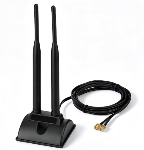 Image of Dual Band WiFi Antenna with RP-SMA Connector 2.4GHz /5GHz /5.8GHz High-Gain Antenna for WiFi Routers, PCI-E Network Cards, USB Adapters, Security IP Cameras (5 dBi Antenna with Base)