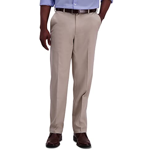 Haggar mens Premium Iron Expandable Waist Front Khaki dress pants, British Khaki, 50W x 29L US