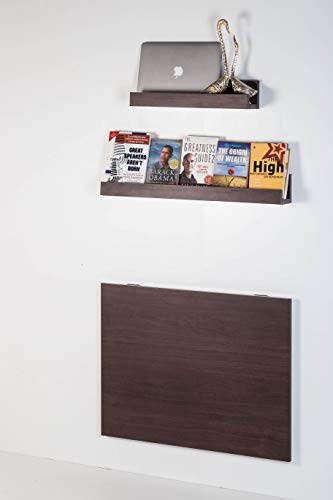 Image of INVISIBLE BED Folding Wooden Wall Mounted Study Desk, Foldable Laptop /Office Table with Free Wallshelf (Dark Walnut Finish - 67.5cm x 56cm) - 100% Made in India