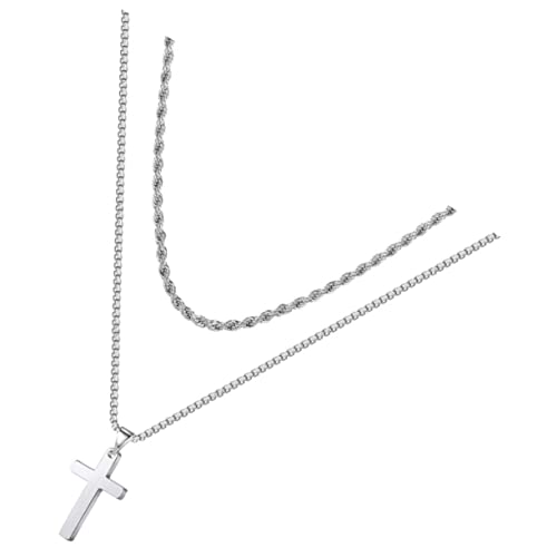 Collier croix double couche hip hop en acier inoxydable pour hommes et femmes