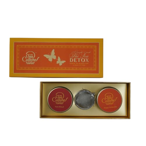 Image of Tea Culture of the World The Tea Detox Wellness Gift Set | Tulsi Ritual & Happy Immunity Whole Leaf Loose Teas | Tulsi, Turmeric & Ginger Blends | Mesh Infuser Included | 2 x 25 g