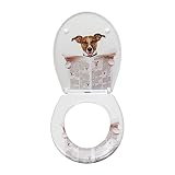 Fanmitrk Toilettendeckel, WC Sitz mit Absenkautomatik, Klodeckel Duroplast, Klobrille Montage von oben, Demontage mit einem Klick, Muster auf 3 Seiten des Toilettensitzes aufgedruckt (Hund)