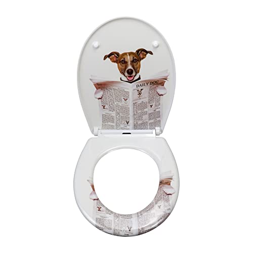 Fanmitrk Toilettendeckel, WC Sitz mit Absenkautomatik, Klodeckel Duroplast, Klobrille Montage von oben, Demontage mit einem Klick, Muster auf 3 Seiten des Toilettensitzes aufgedruckt (Hund)