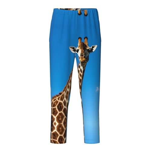 Pajama Pants Pajama Bottoms with Elastic Waistband Sleepwear Lounge PantsAnimal Giraffe Blue Sky