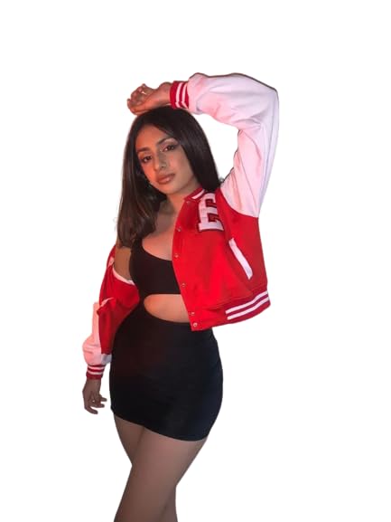 paklon Varsity Jacket for Women| Casual Wear Crop Half Sleeve Red & White Jacket (Size S,XXL)-picture-27
