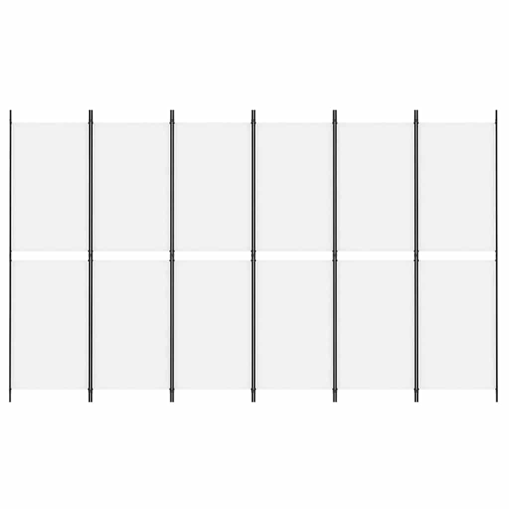 Paravent 6 pièces en tissu blanc - 300 x 180 cm - Pliable - Brise-vue - Pour salon, chambre à coucher, bureau, balcon, jardin - Paravent peu encombrant avec tissu et cadre en fer