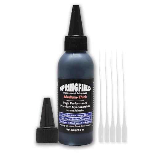 Black Rubber Toughened CA Glue - 2oz Premium Cyanoacrylate Super Glue - Medium-Thick 500 CPS Viscosity Adhesive - RC Tire Glue, Speaker Repair, Knot Filler, Woodworking, Hobby by Springfield Speaker