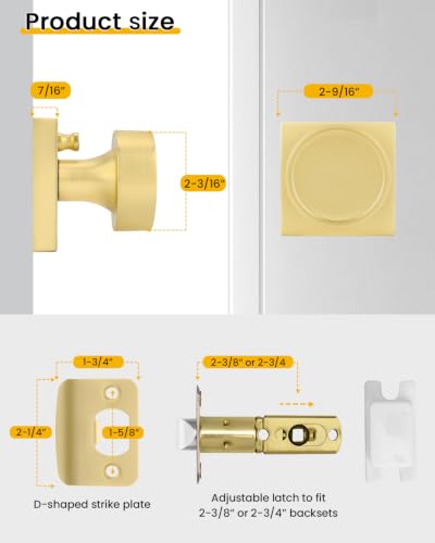 Image of Goldenwarm Gold Door Knobs Interior, Privacy Door Knob Zinc Alloy, Brushed Gold Interior Door Knobs for Bedroom Bathroom, 3 Pack
