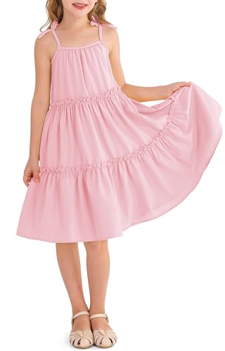 Girl's Summer Cute Tiered Swing Dress Midi Casual Smocked Sundresses 6-14 Years