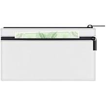 HAUTOCO Money Bag with Zipper 11x6.1 inch Money Pouch with Lined PU Leather Bank Bag Two Pockets Utility Wallet for Cash Check Receipt Coins Cosmetics, White