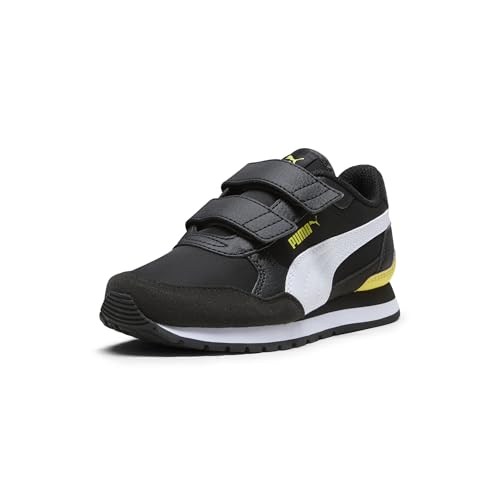PUMA ST Runner Hook and Loop Sneaker, Black-White-Meadowlark, 3.5 US Unisex Little Kid