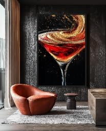 TONGYINLI Lienzo con diseño abstracto de cóctel: pintura al óleo moderna para carrito de bar, pósteres de cócteles para la decoración de la pared de la cocina (30x40cm/marco interno).