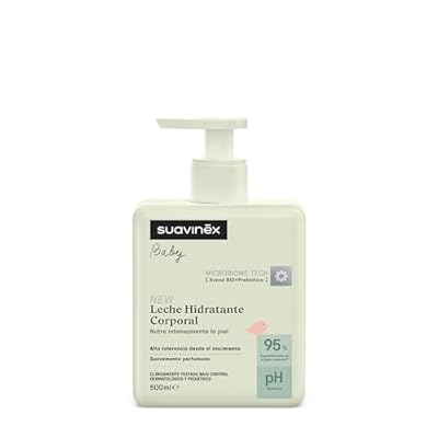 Suavinex  Crema Hidratante para Bebés  Leche Corporal Apta Pieles Sensibles y Recién Nacidos  Textura Ligera y Fácil Absorción  95% Ingredientes Origen Natural  con Prebiótico  Perfume Suave  500 ml