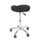 Saddle Stool,Rolling Stool with Thick Saddle Seat,Ergonomic Rolling Saddle Stools,360 Degrees Swivel Stools with Wheels,Adjustable Height Stool Weight Capacity 330lbs for Salon,Beauty,Spa (Black)