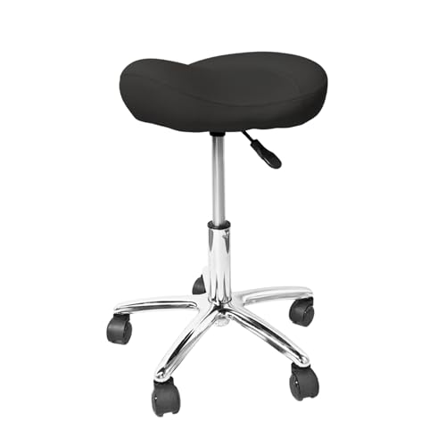 Saddle Stool,Rolling Stool with Thick Saddle Seat,Ergonomic Rolling Saddle Stools,360 Degrees Swivel Stools with Wheels,Adjustable Height Stool Weight Capacity 330lbs for Salon,Beauty,Spa (Black)