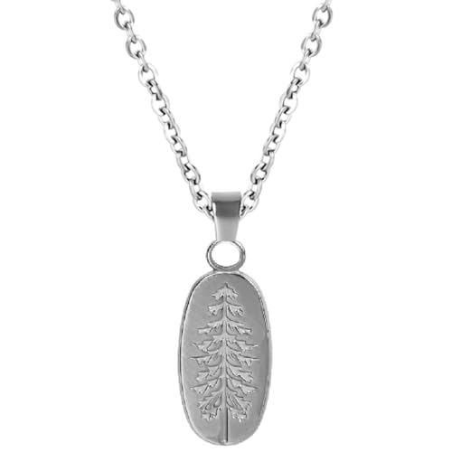 Jude Jewelers Stainless Steel Long Oval Shaped Pine Tree Style Wedding Party Pendant Necklace