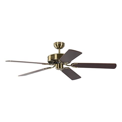 Ventilador de techo de latón Potkuri con palas reversibles de caoba/caoba con incrustaciones de ratán Cover