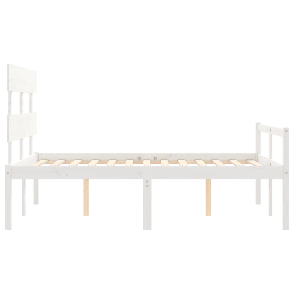 Seniorenbett aus massivem Kiefernholz 120x200 cm Weiß mit Kopfteil und Lattenrost, seniorengerechtes Holzbett mit Stauraum, komfortabler Schlafplatz für Schlafzimmer und Gästezimmer