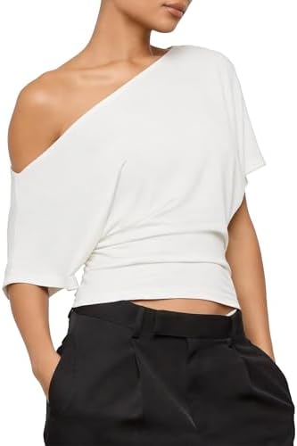 Off the Shoulder Tops for Women Short Sleeve Asymmetrical Going O...