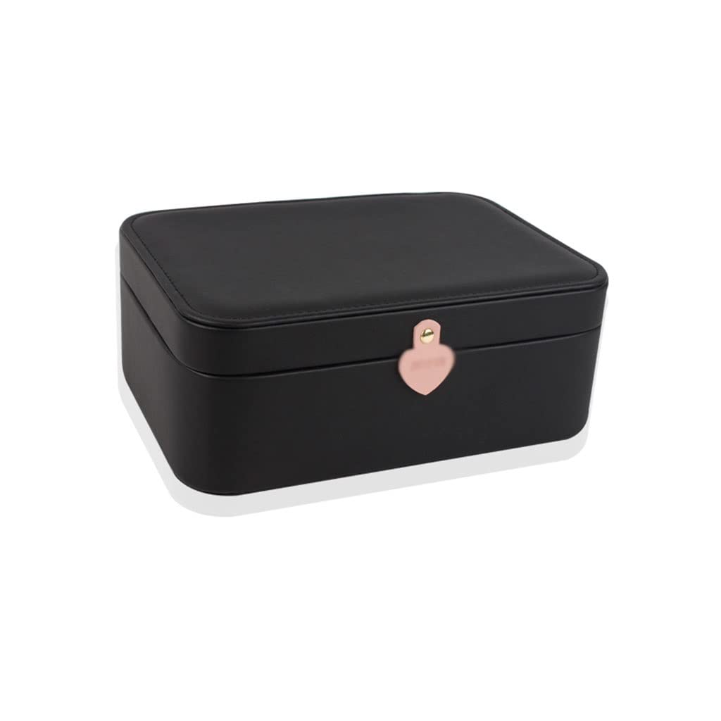 Organizadores de maquillaje Caja de joyería Caja de joyería doble Caja de almacenamiento negra Anillo Pendiente Collar Pulsera Reloj Caja de almacenamiento Caja de joyería de 8.26 pulgadas Beauty