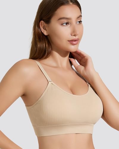 QDN Seamless Bralette for Women Padded Ribbed Sports Bra Adjustable Strap Low Back Bra, Sleep Bras & Lounge Bras for Women4