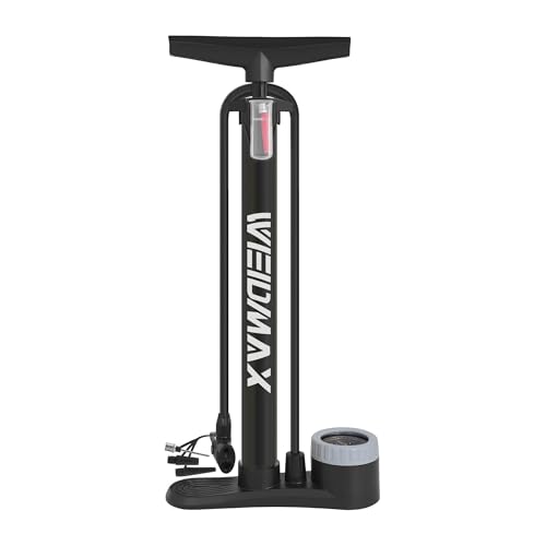 WEIDMAX Fahrradpumpe mit Manometer, Luftpumpe Fahrrad alle Ventile, Tragbare Fahrrad Standpumpe Fahrrad-Reifenpumpe mit Presta & Schrader Ventil, Standluftpumpe für Rennrad MTB Sport Bälle, etc.