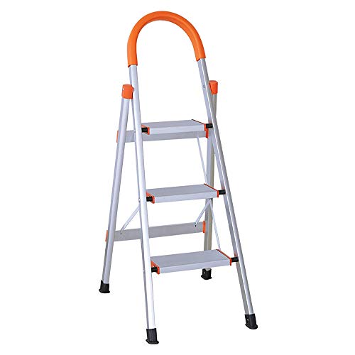 LUCKYERMORE Portable Step Ladder 3 Step for Adults, Sturdy Aluminum 3 Step Stool with Handgrip for Kitchen, 220lbs Capacity