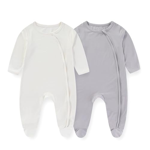 Image of JELYLOVE Unisex Rayon Made from Bamboo Solid Baby Boy Girl Footies Romper Infant Jumpsuit Comfort New born Outfit