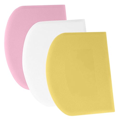 SURDOCA Dough Scraper Bench Scraper - 3P 7.1x4.9" Plastic Flexible Bowl Scraper, Sharp Edge & Angles Cake Scraper. Non-Slip Bakeware Decorating Tools Sculpting & Modeling Tools - Yellow+White+Pink