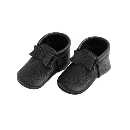 Image of Freshly Picked First Pair Bow Moccasins for Infant Girls - Leather Baby Moccasins - Soft Sole, Barefoot Shoes