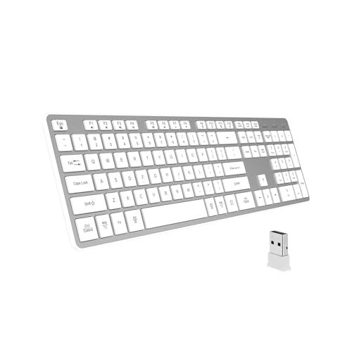 Image of Slim Wireless Keyboard for Mac and Windows, Ultra Quiet Low-Profile Flat Key Board with Full-Size Keys, 2.4GHz Wire Less for PC, Mac, Windows 11 /10 /8 /7 Silver