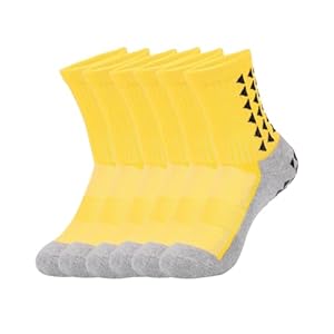 JunJiale 6 paar enkelsokken met kussen, atletische hardloopsportsokken, anti-blaar katoenen sokken voor mannen en vrouwen, geel, 6 paar geel, 40-42 EU