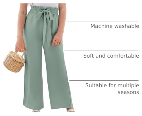 Image of SySea Girls Wide Leg Pants Kids Belted Dress Pants Lounge Trousers | Cute Print, High Waisted, Loose Fit, Comft Palazzo Linen Pants