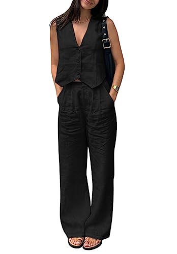 Minetom Hosenanzug Damen Zweiteiliger Anzug Set Elegant V-Ausschnitt...