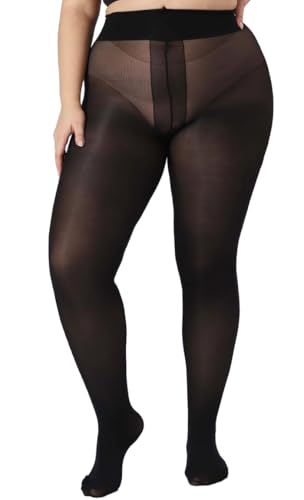 Plus Size Ultra Strong Tights for Women, 40D T-Croth Semi-Sheer Pantyhose Rip-Resist High Waist Stockings