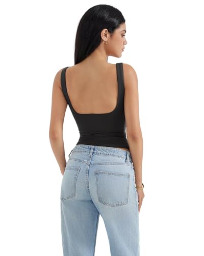 SUUKSESS Women Padded Open Back Boat Neck Tank Tops Double Lined Basic Shirts4