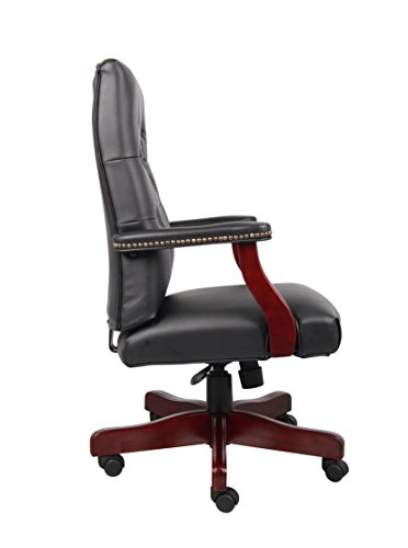 Boss Office Products Classic Executive Caressoft Chair With Mahogany Finish In Black #TOP5