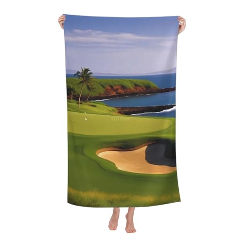 ゴルフコースプリントマイクロファイバーバスタオル 130 x 80 cm ? 速乾性 ? 旅行、ビーチ、バスルーム用の吸収性ビーチタオル