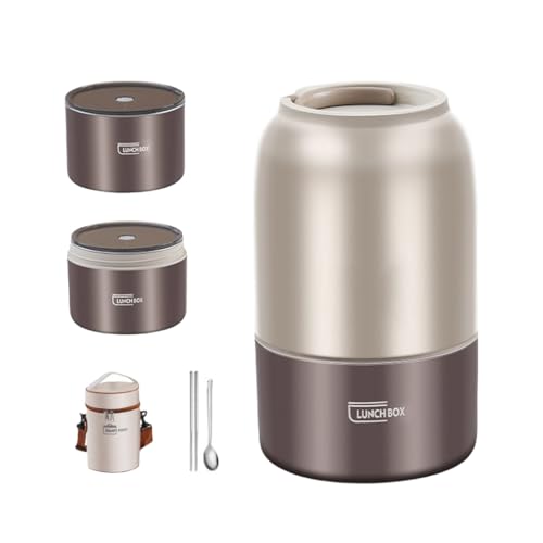 XITEA Contenedor de comida de acero inoxidable 304 aislado de doble capa con tapa, práctico organizador de almacenamiento de alimentos