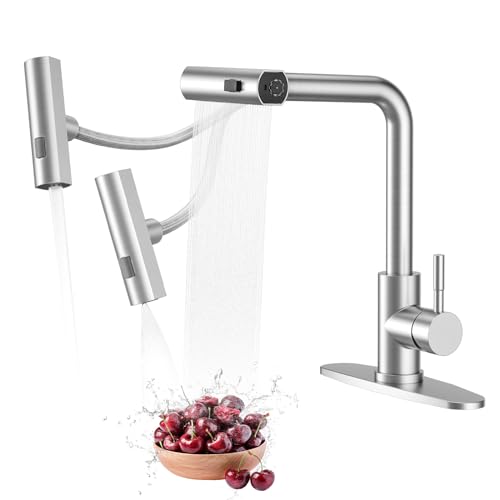 Waterfall Kitchen Faucet with Sprayer - IVIGA Brushed Nickel