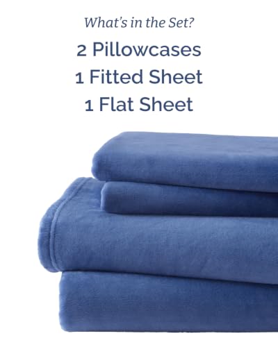 Image of Fleece Sheets King Size Set - 4-Piece Flannel Sheet Set - Washed Blue
