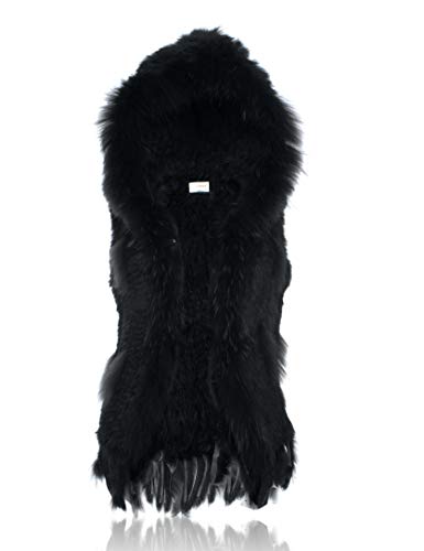Genuine Rabbit Fur Coat for Women With Raccoon Trim Collar, Hooded Vest, Soft and Comfortable4