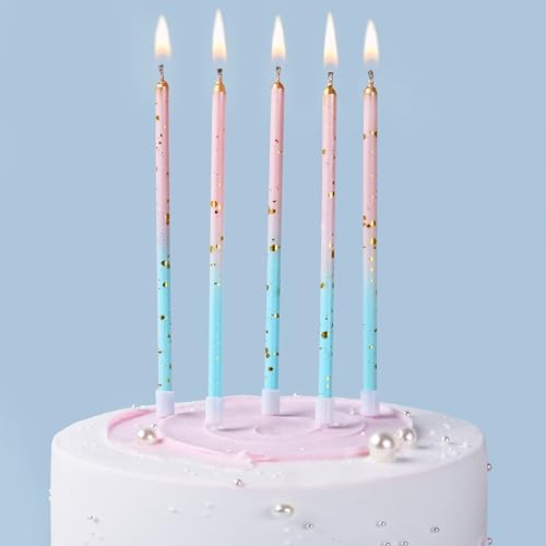 Image of PHD CAKE Pink Blue Gold Long Thin Birthday Candles, Cake Candles, Birthday Parties, Wedding Decorations, Party Candles