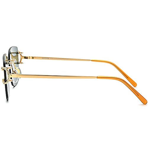 Image of HEPIDEM Rimless Rectangle Zircon Diamonds UV400 Square Sunglasses for Men with Nylon Lens